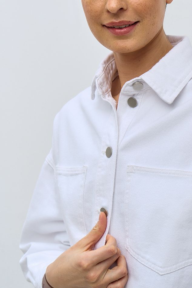 Хлопковая джинсовая куртка свободного кроя - артикул B1223008, цвет WHITE -купить по цене 3569 руб. в интернет-магазине Baon