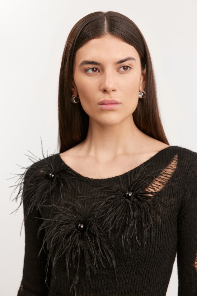 Облегающий джемпер с перьями и бусинами Baon B1325550 - 4