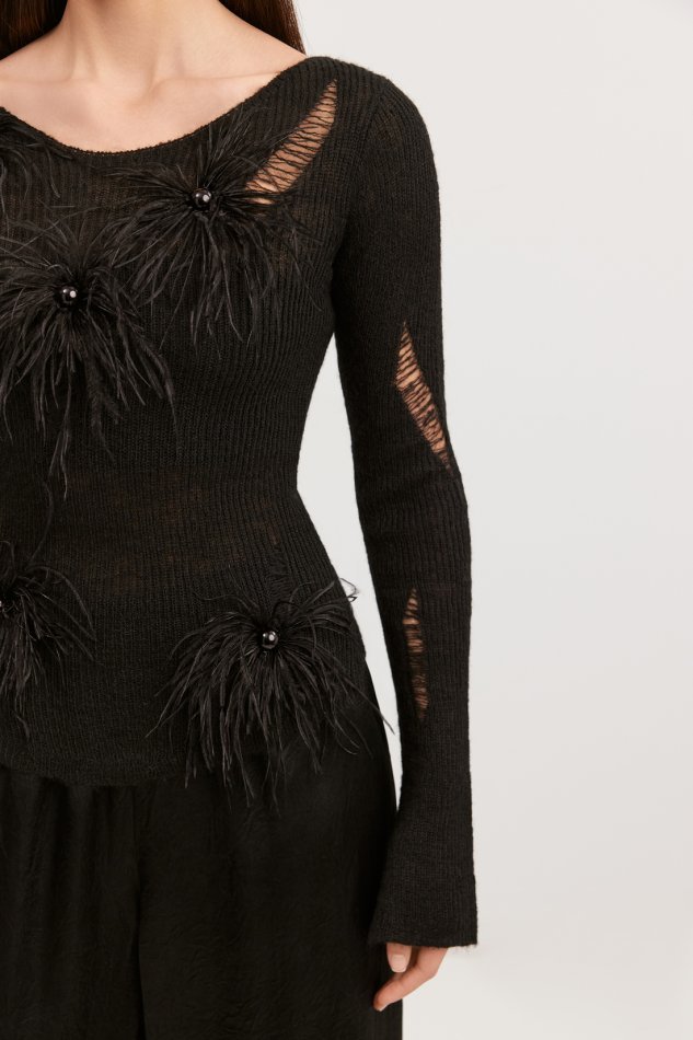 Облегающий джемпер с перьями и бусинами Baon B1325550 - 5