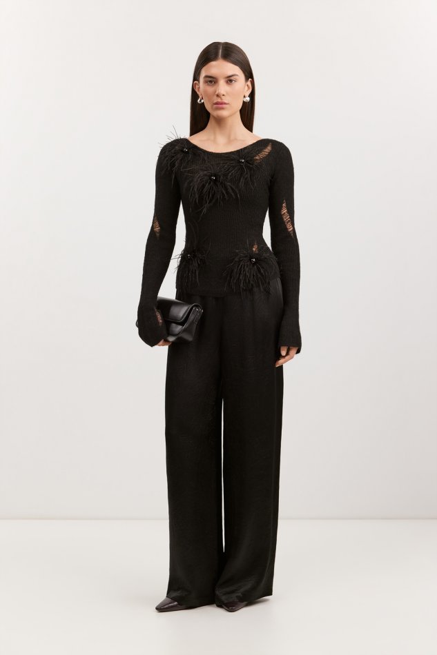 Облегающий джемпер с перьями и бусинами Baon B1325550 - 2