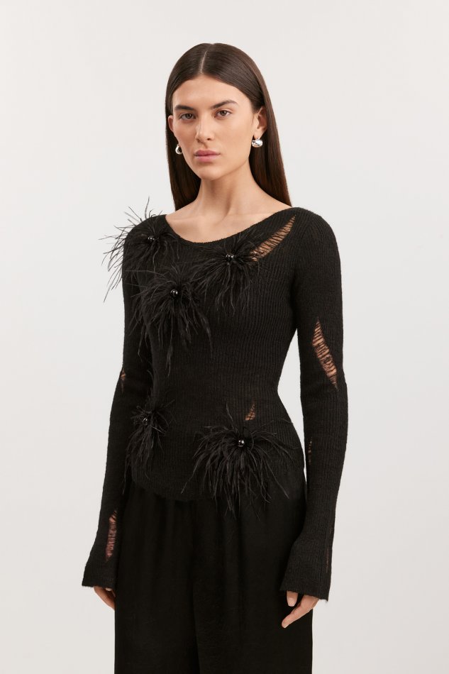 Облегающий джемпер с перьями и бусинами Baon B1325550