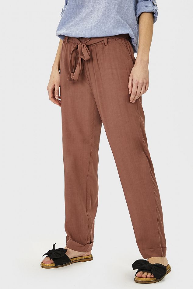 Летние брюки из вискозы - артикул B291019, цвет COCOA - купить по цене 4999руб. в интернет-магазине Baon