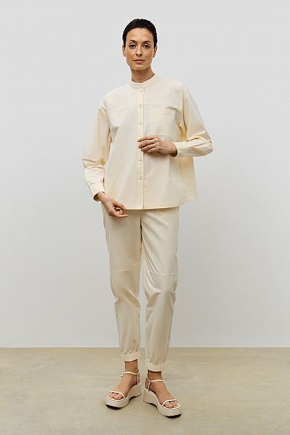 Свободная хлопковая блузка с воротником-стойкой Баон Baon B1723005