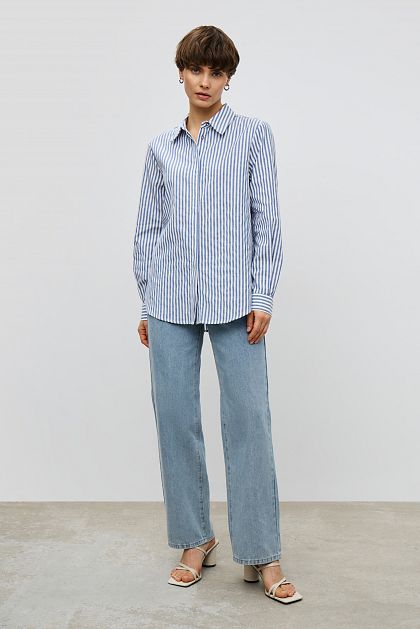 Хлопковая блузка свободного кроя в полоску  Баон Baon B1723017