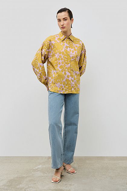Хлопковая блузка прямого кроя с пышными рукавами Баон Baon B1723021