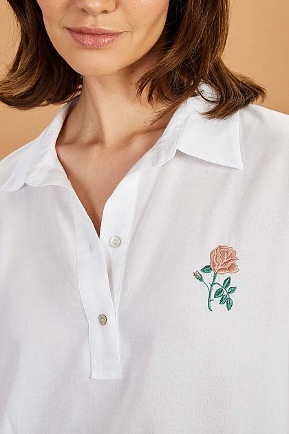 Льняная блузка-поло с вышивкой Баон Baon B1922035