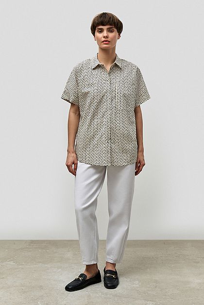 Хлопковая блузка прямого свободного кроя с принтом Баон Baon B1923022