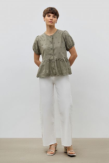 Хлопковая блузка из кружевного шитья Баон Baon B1923029