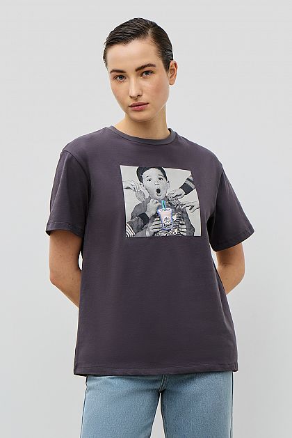 Хлопковая футболка оверсайз с принтом Баон Baon B2323042