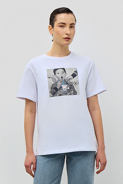 Хлопковая футболка оверсайз с принтом Баон Baon B2323042