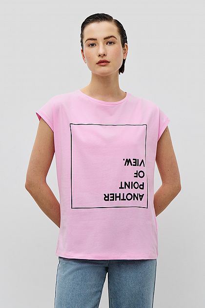 Хлопковая полуприлегающая футболка с принтом Баон Baon B2323059