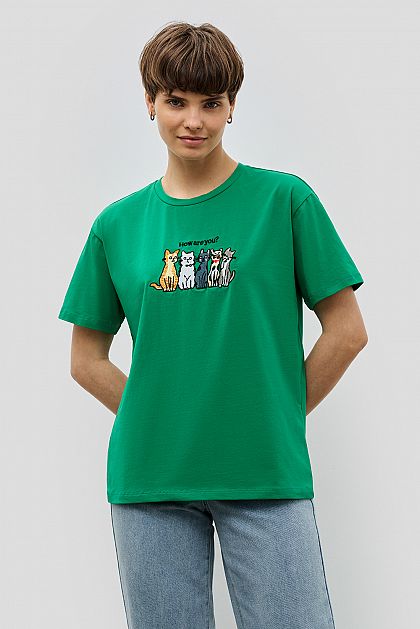 Хлопковая футболка свободного кроя с вышивкой Баон Baon B2323085