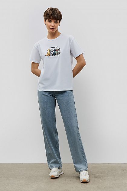 Хлопковая футболка свободного кроя с вышивкой Баон Baon B2323085