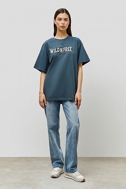 Хлопковая футболка оверсайз с принтом  Баон Baon B2323117