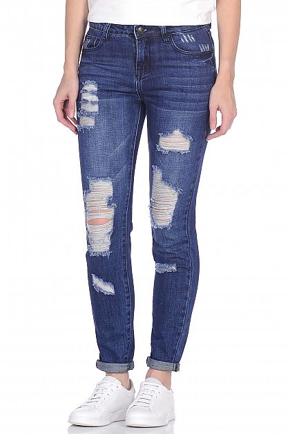 Синие джинсы с протёртостями B309002