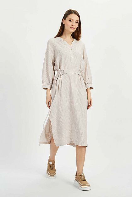 Льняное платье-рубашка с поясом Баон Baon B4522024
