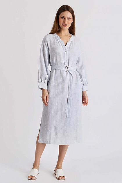 Льняное платье-рубашка с поясом Баон Baon B4522024