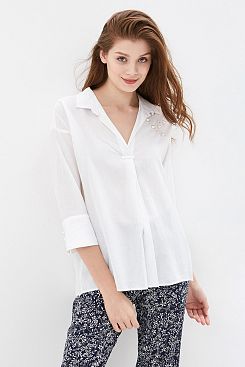Baon, Льняная блузка с бусинами  B170053, WHITE