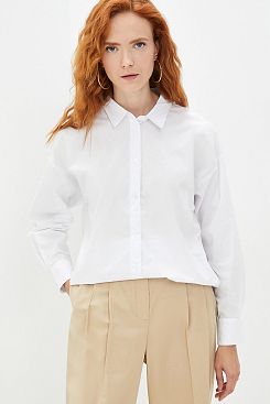 Baon, Хлопковая рубашка-оверсайз B171522, WHITE