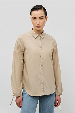 Baon, Хлопковая однотонная блузка с рукавами на завязках  B1723002, LIGHTBEIGE