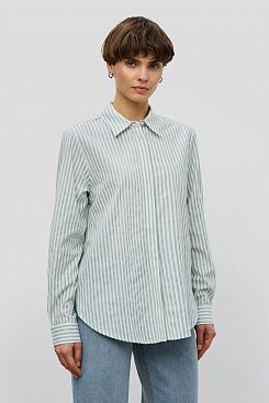 Baon, Хлопковая блузка свободного кроя в полоску  B1723017, WHITEVETIVERSTRIPED