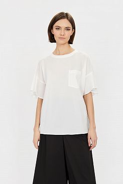 Baon, Прямая блузка с карманом B191032, WHITE