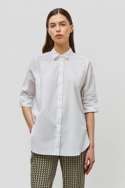 Baon, Хлопковая блузка с объёмными рукавами B191043, WHITE