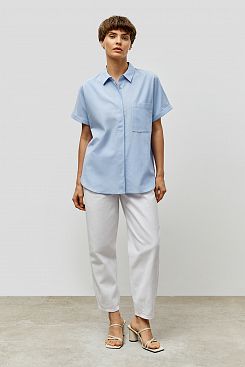Baon, Однотонная блузка свободного кроя с коротким рукавом B1923005, LIGHTBLUE