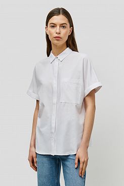 Baon, Однотонная блузка свободного кроя с коротким рукавом B1923005, WHITE