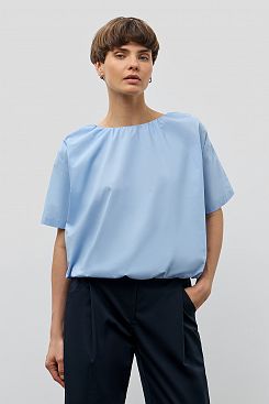 Baon, Хлопковая блузка свободного кроя с резинкой по низу B1923030, SKYBLUE