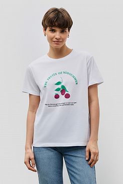 Baon, Хлопковая футболка свободного кроя с принтом B2323082, WHITE