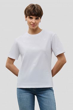 Baon, Хлопковая футболка свободного кроя с вышивкой B2323087, WHITE