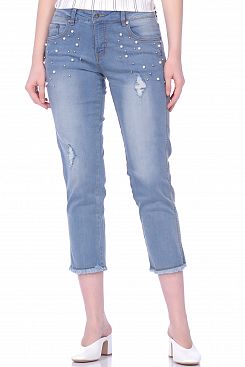 Baon, Укороченные джинсы с бусинами B309018, BLUEDENIM