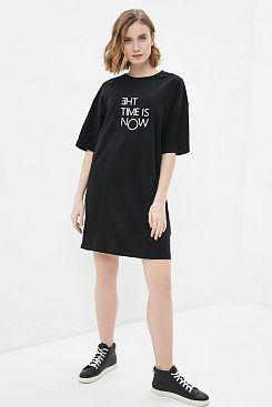 Baon, Трикотажное платье-футболка с надписью B451052, BLACK