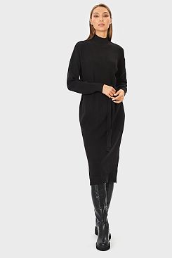 Baon, Платье-свитер с поясом B451504, BLACK