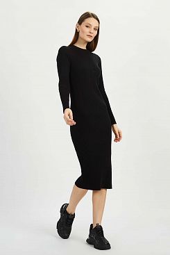 Baon, Трикотажное платье в рубчик B4522021, BLACK