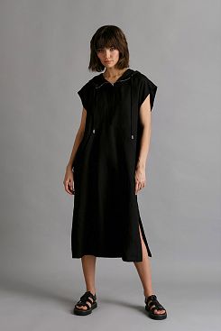 Baon, Льняное платье с капюшоном B4522025, BLACK