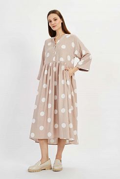 Baon, Льняное платье-рубашка в горох B4522034, DARKBEIGEPRINTED