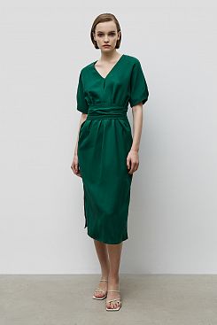 Baon, Платье из льна с широким поясом B4522050, DEEPGREEN