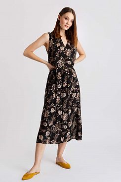 Baon, Платье без рукавов с цветочным принтом B4522064, BLACKPRINTED