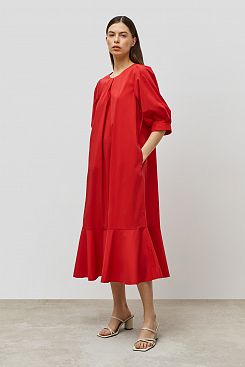 Baon, Платье-миди из смесовой ткани с пышными рукавами B4523004, LYCHEE