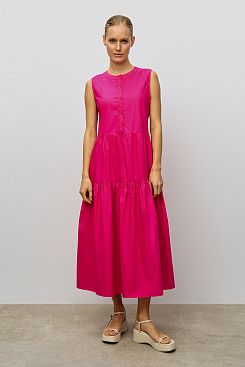 Baon, Хлопковое ярусное платье-миди без рукавов B4523023, PINKYARROW
