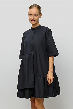 Baon, Хлопковое асимметричное платье-рубашка  B4523026, BLACK