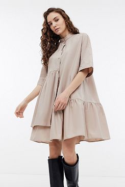 Baon, Хлопковое асимметричное платье-рубашка  B4523026, DARKBEIGE