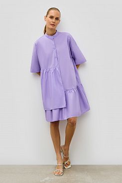 Baon, Хлопковое асимметричное платье-рубашка  B4523026, VIOLA