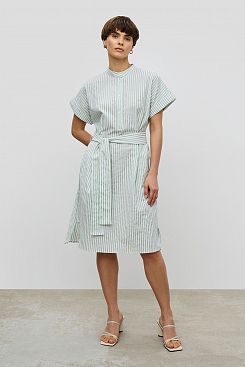 Baon, Хлопковое платье-рубашка прямого кроя в полоску B4523041, WHITEVETIVERSTRIPED