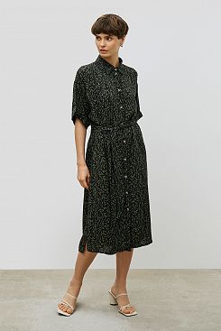 Baon, Платье-рубашка из вискозы свободного кроя с поясом B4523055, BLACKPRINTED