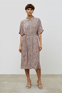 Baon, Платье-рубашка из вискозы свободного кроя с поясом B4523055, CAMELLIAPRINTED