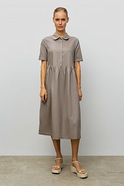 Baon, Льняное платье-рубашка свободного кроя  на пуговицах B4523068, LIGHTPINE