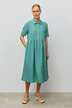 Baon, Льняное платье-рубашка свободного кроя  на пуговицах B4523068, SAGE